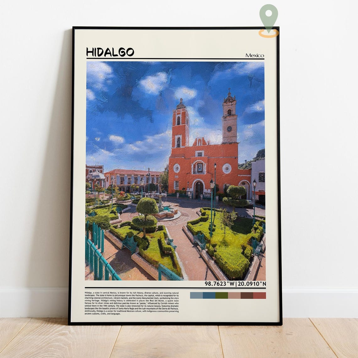 Hidalgo Mexico Glowing Red Church Plaza Colonial Town Travel Poster - Image 4