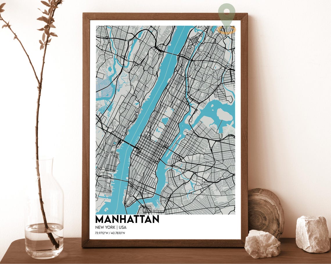 Manhattan New York USA Bold Red City Street Map Art Decor Poster - Image 2