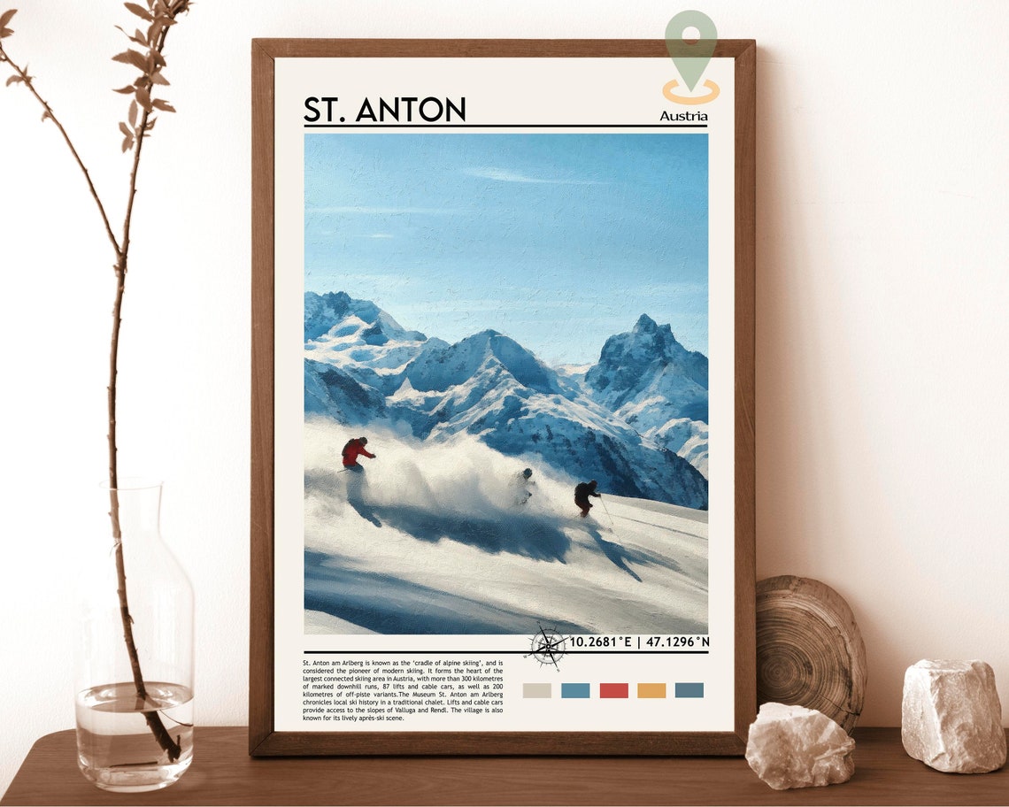 St Anton Austria Alpine Ski Slopes Powder Snow Mountain Travel Poster
