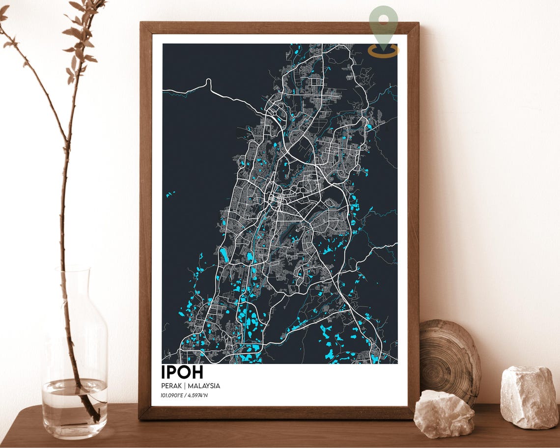 Ipoh Malaysia Bold Red Modern Minimalist City Street Map Wall Art - Image 2