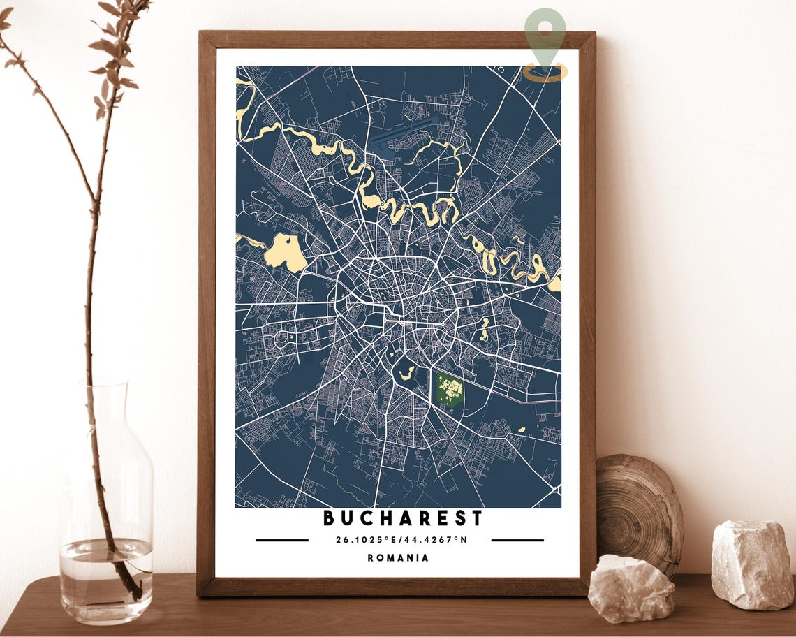 Bucharest Romania Black Street Map Coordinates Minimalist Poster - Image 6