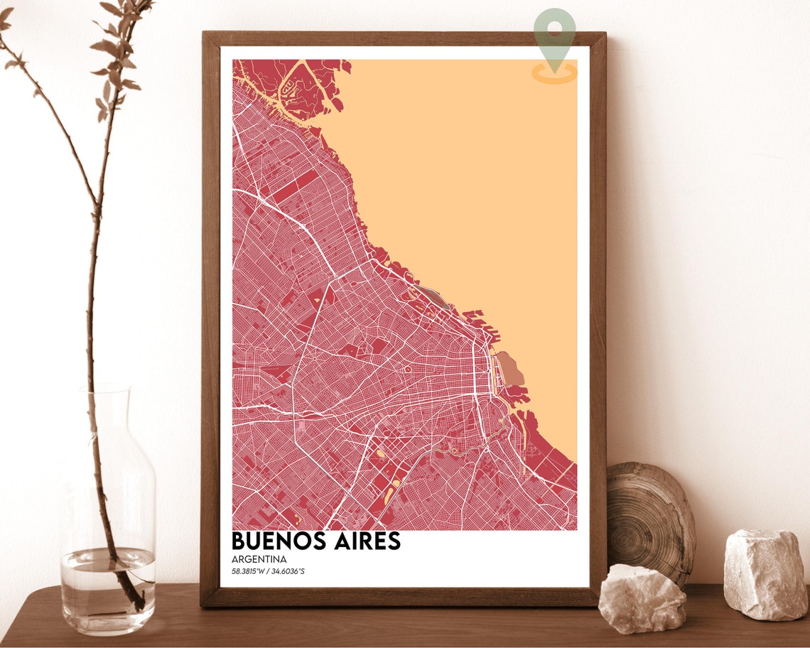 Buenos Aires Argentina City Map Art Poster Navy Yellow Modern Decor - Image 4