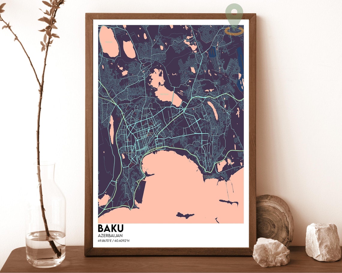 Baku Map Baku Map Print Baku Personalized Map Art Baku Wall Art Baku Travel Poster Travel Gift Baku City Poster Azerbaijan Poster - Image 5