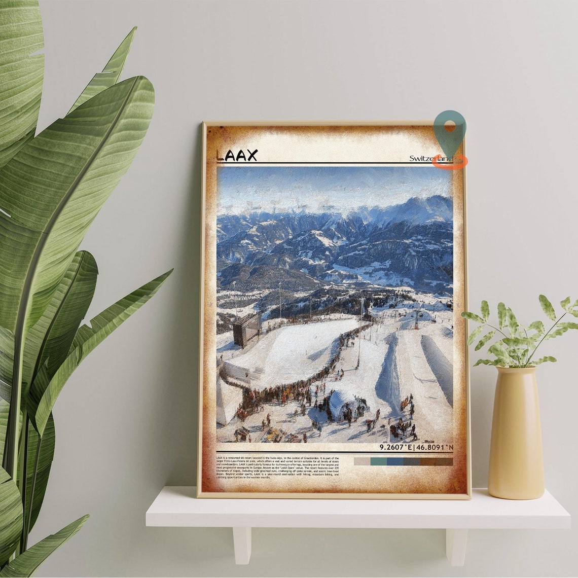 Laax Switzerland Snowy Alpine Panorama Crowded Snowpark Poster - Image 5