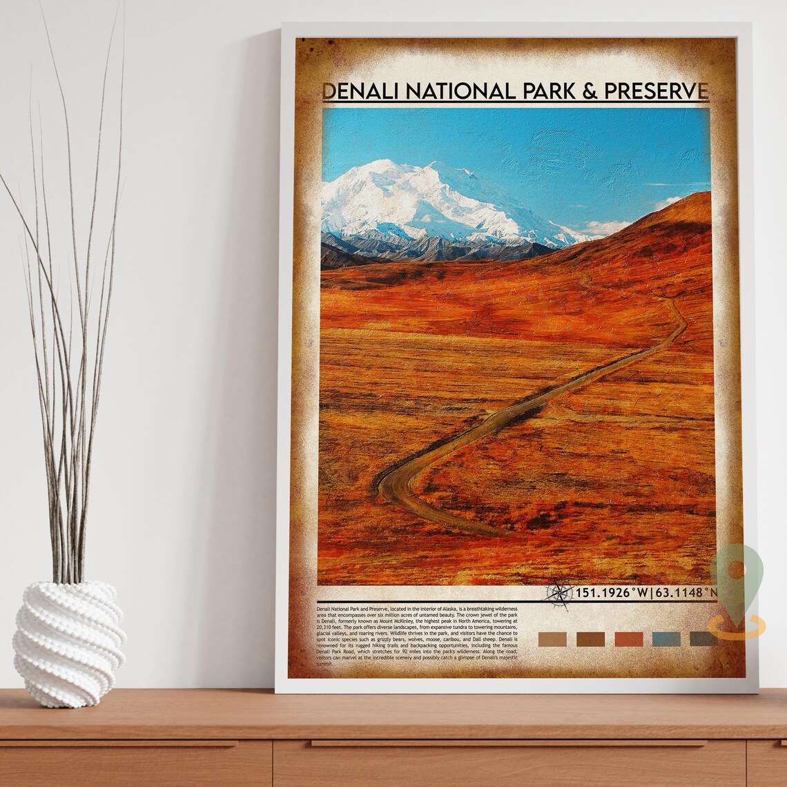 Denali National Park Alaska Snowy Peak Autumn Tundra Wilderness Travel Poster - Image 4