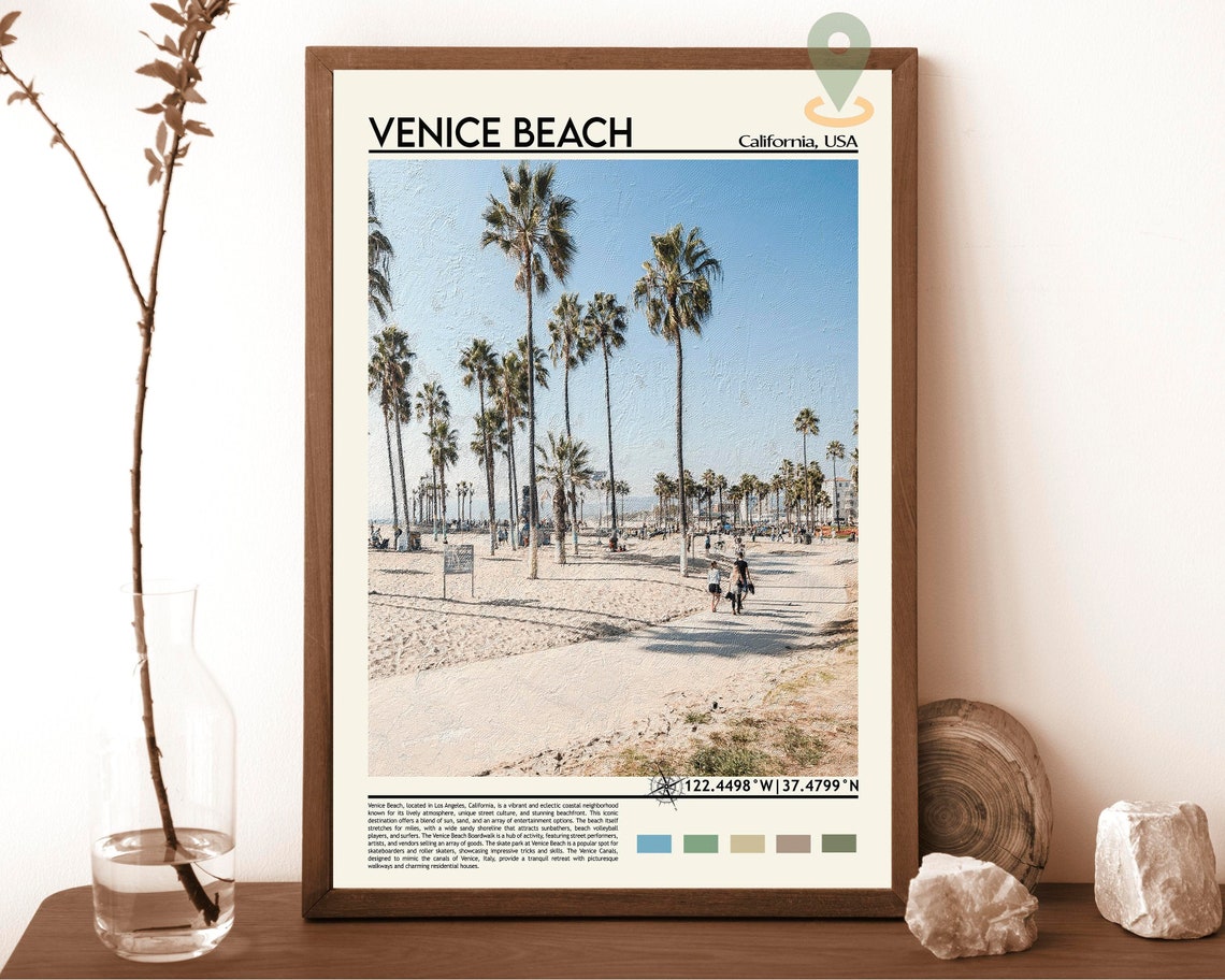 Venice Beach California Palm Trees Boardwalk Sand Travel Poster