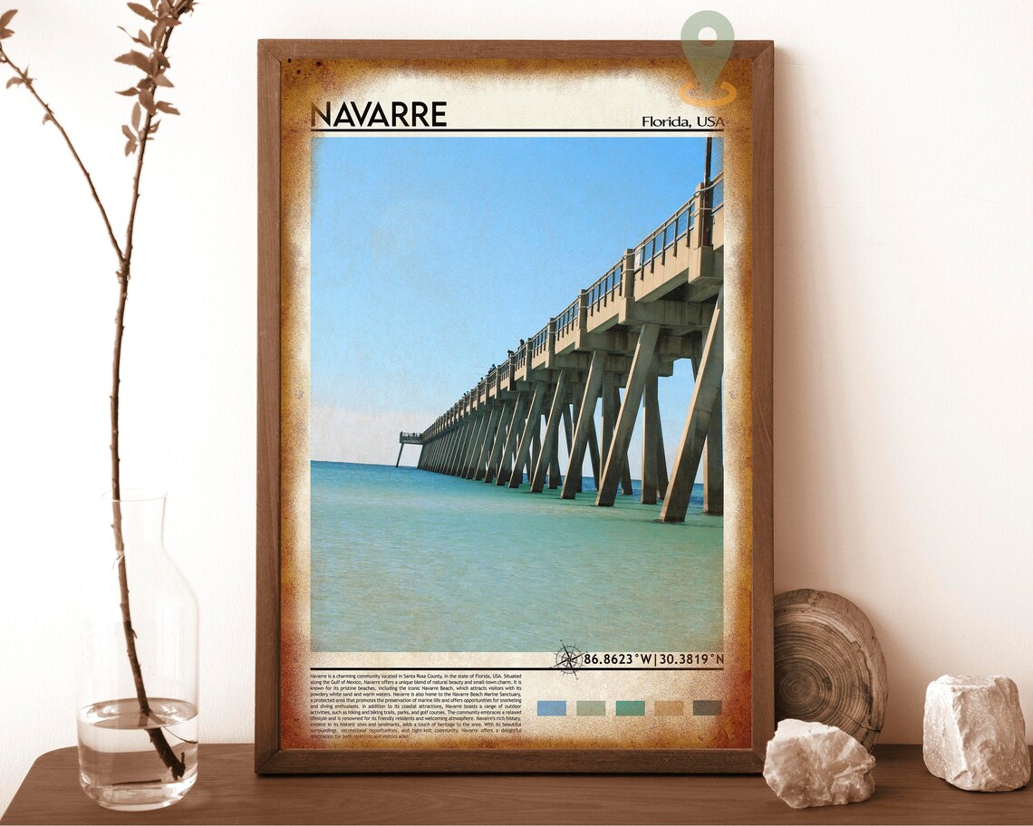 Navarre Florida Fishing Pier Emerald Water Vintage Travel Poster - Image 6
