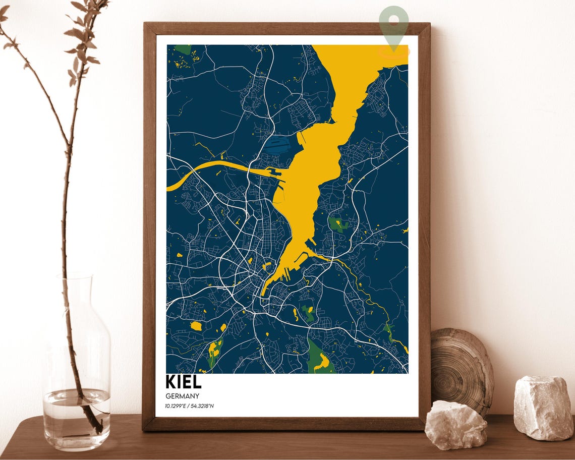 Kiel Germany Teal Fjord Orange Modern Minimalist City Map Wall Art - Image 3