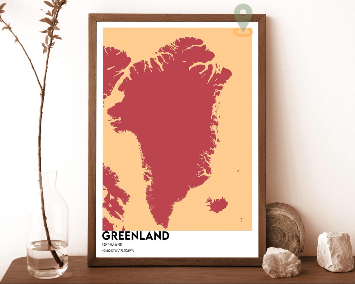Greenland Denmark Minimalist Country Map Red Peach Modern Art Poster