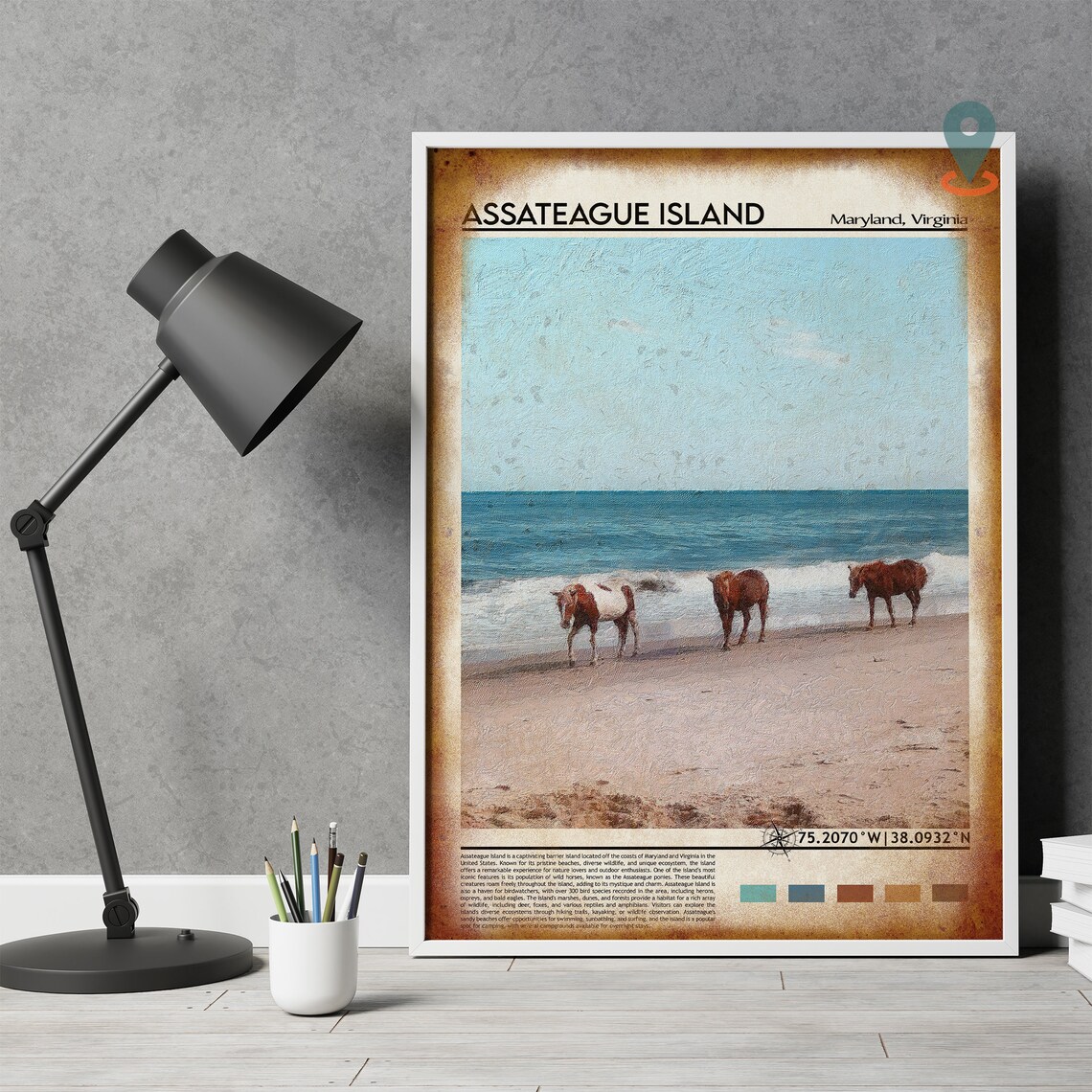 Assateague Island Maryland Virginia Wild Horses Beach Poster - Image 3