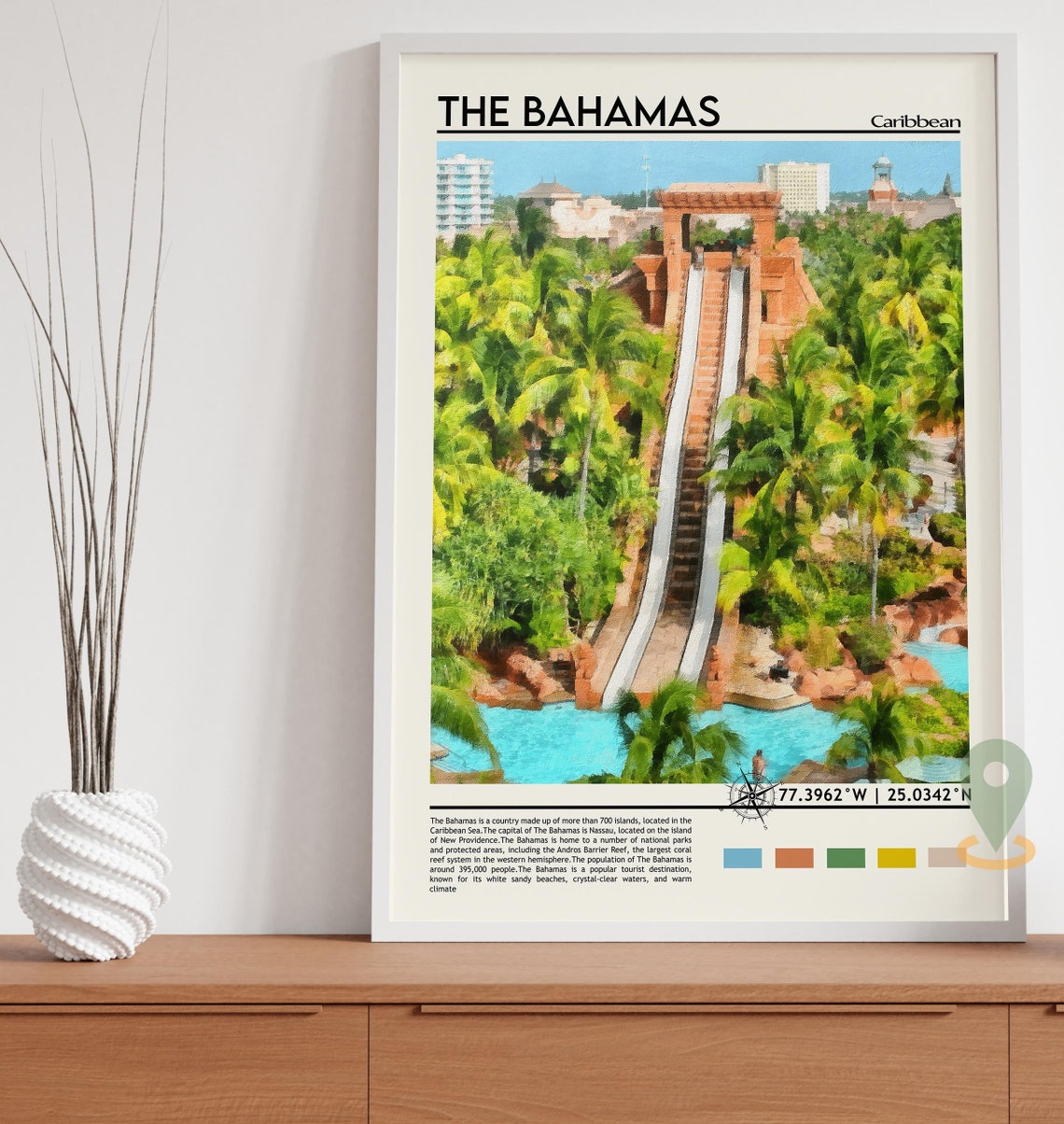The Bahamas Caribbean Resort Waterslide Tropical Travel Poster - Image 2