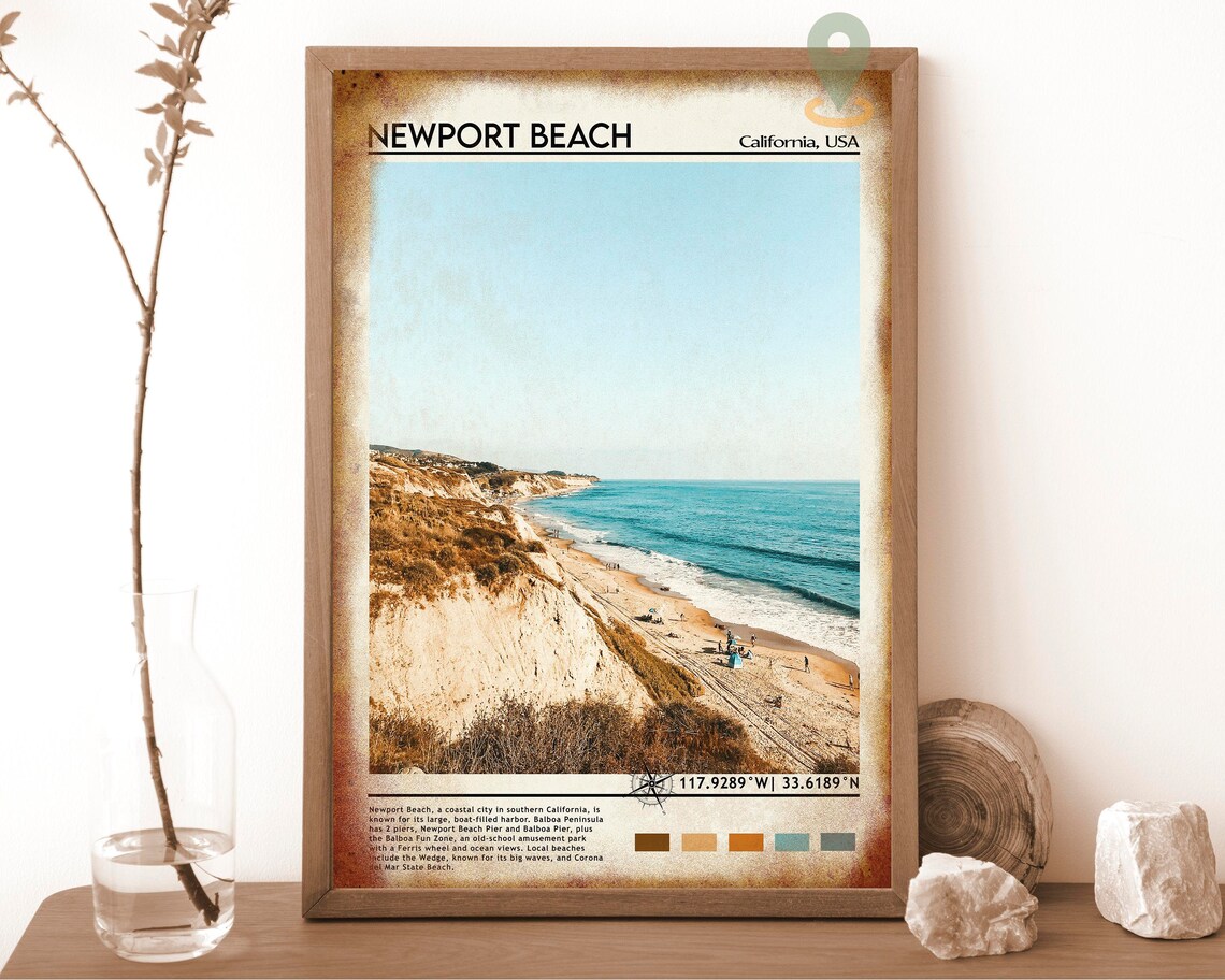 Newport Beach California Golden Cliffs Surf Beach Travel Poster - Image 6