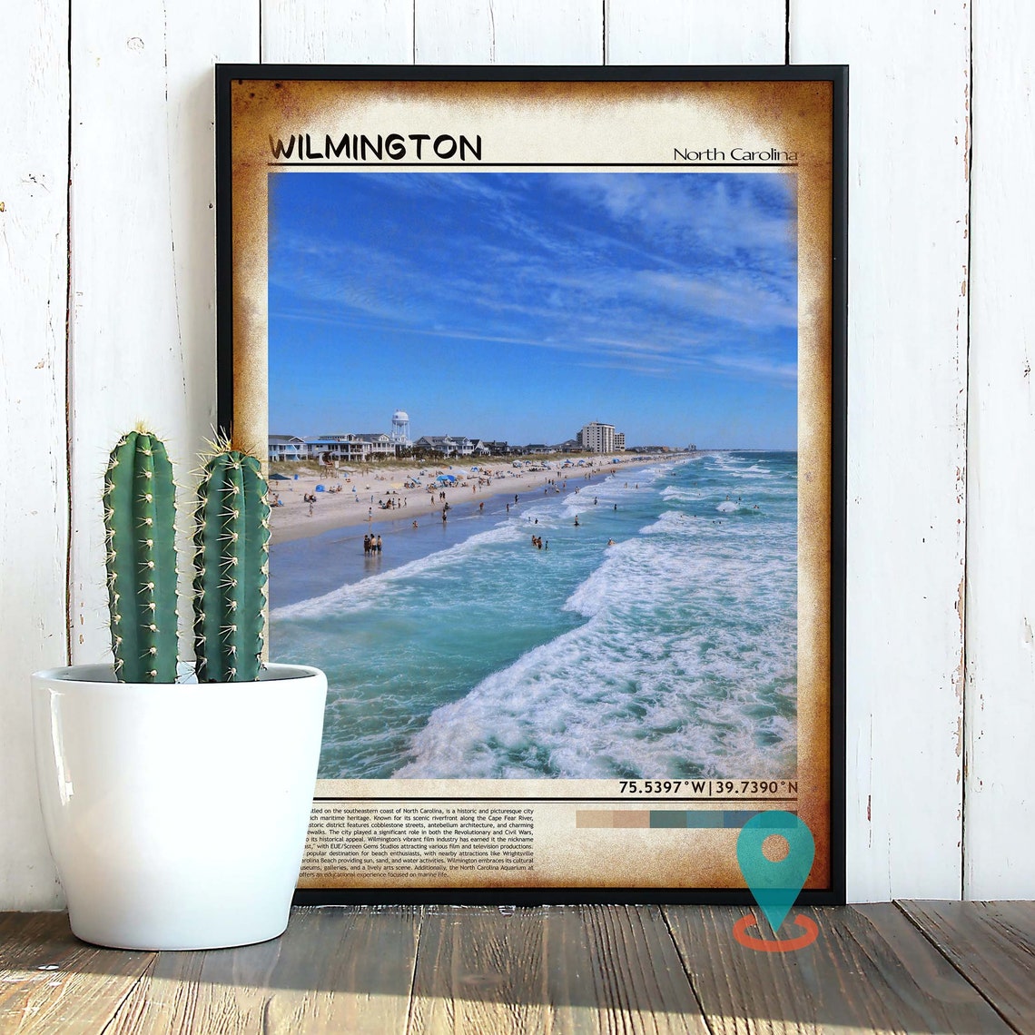 Wilmington North Carolina Sandy Beach Waves Oceanfront Poster - Image 2