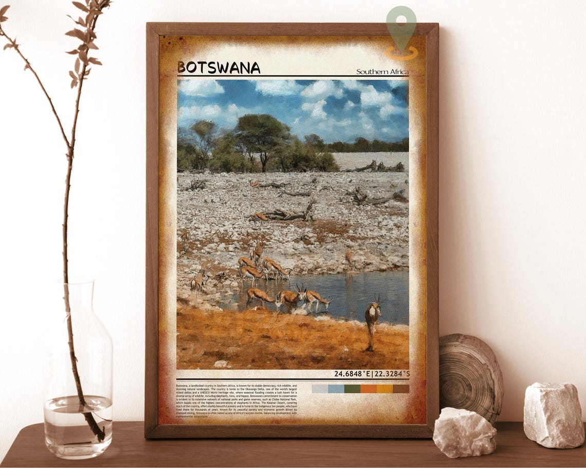 Botswana African Safari Antelope Waterhole Wildlife Art Poster - Image 6