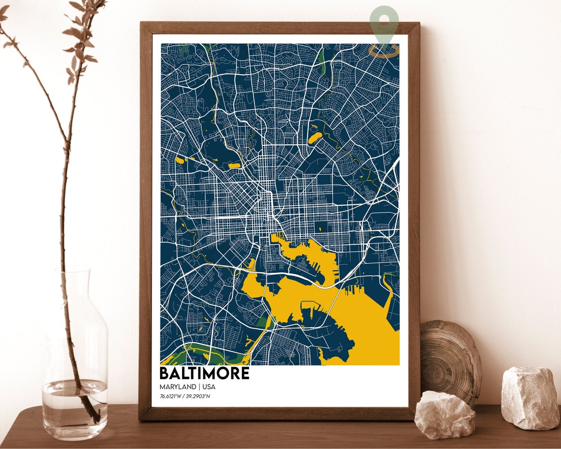 Baltimore Maryland City Map Night Purple Cyan Street Grid Poster - Image 2