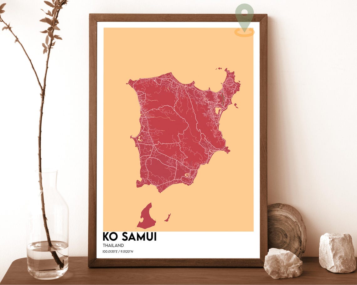 Ko Samui Thailand Island Map Minimal Light on Teal Graphic Poster - Image 4