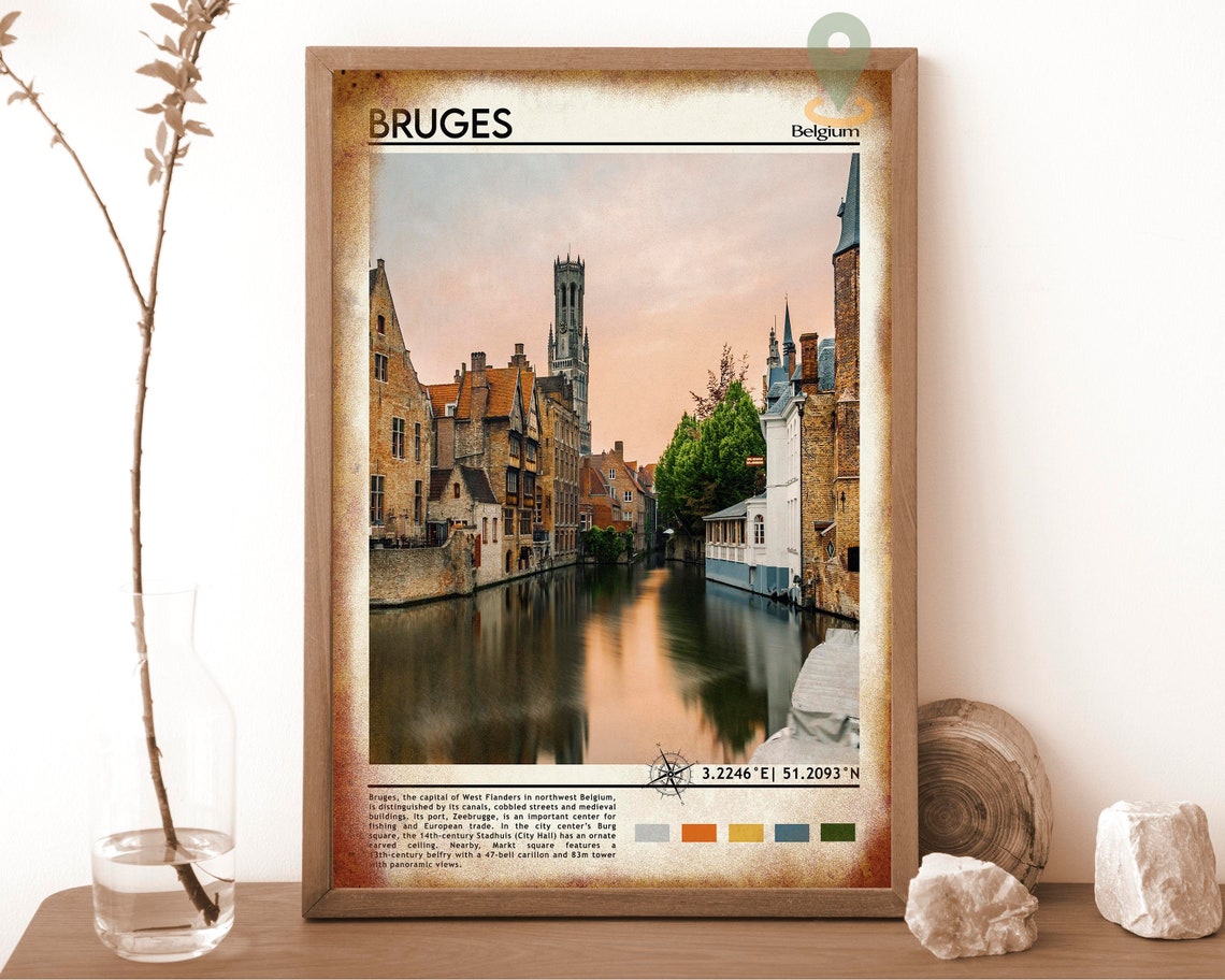 Bruges Belgium Medieval Canal Sunset Reflection Photo Travel Poster - Image 6