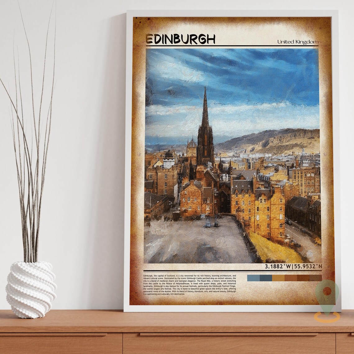 Edinburgh United Kingdom Old Town Spire Oil Painting Travel Poster - Image 3