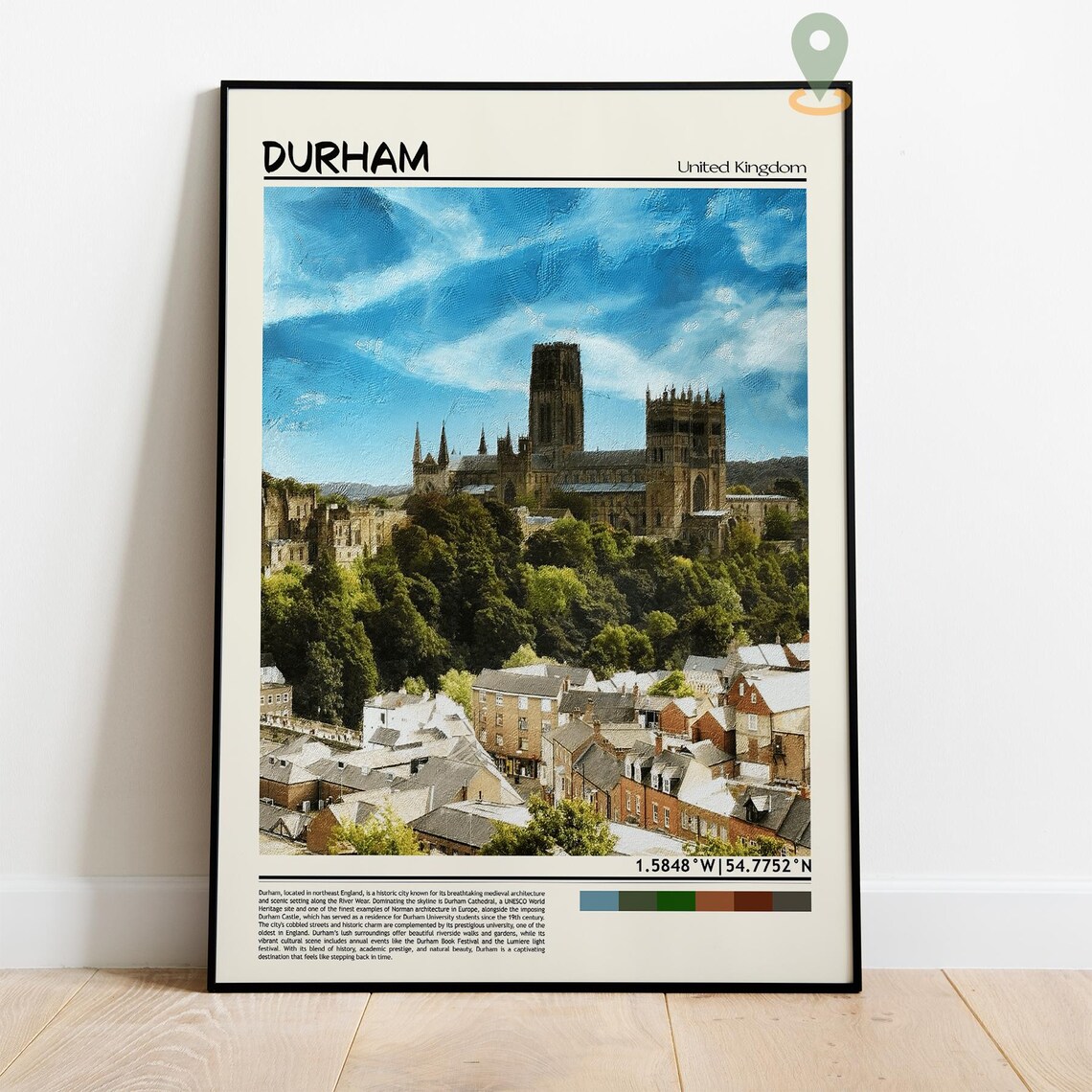 Durham United Kingdom Cathedral Skyline Oil Painting Travel Poster - Image 4