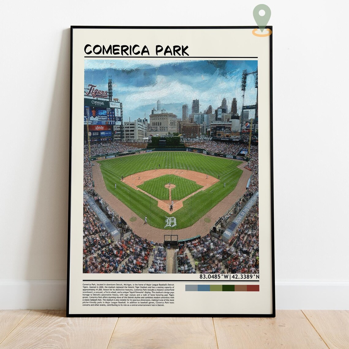 Comerica Park Detroit Tigers Baseball Stadium Watercolor Travel Poster - Image 4
