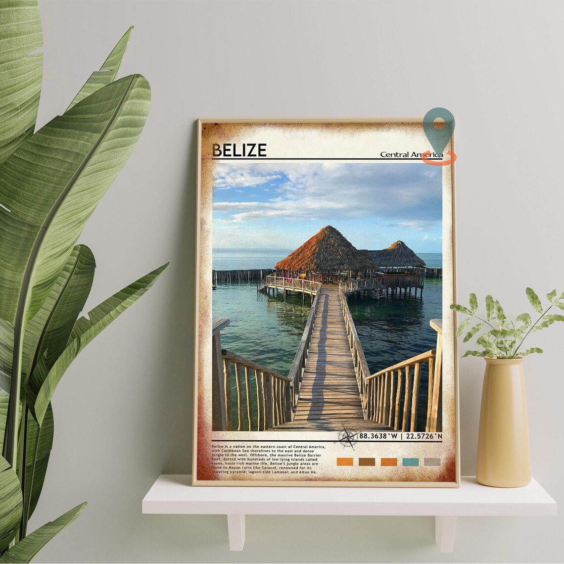 Belize Central America Overwater Palapa Pier Caribbean Travel Poster - Image 3