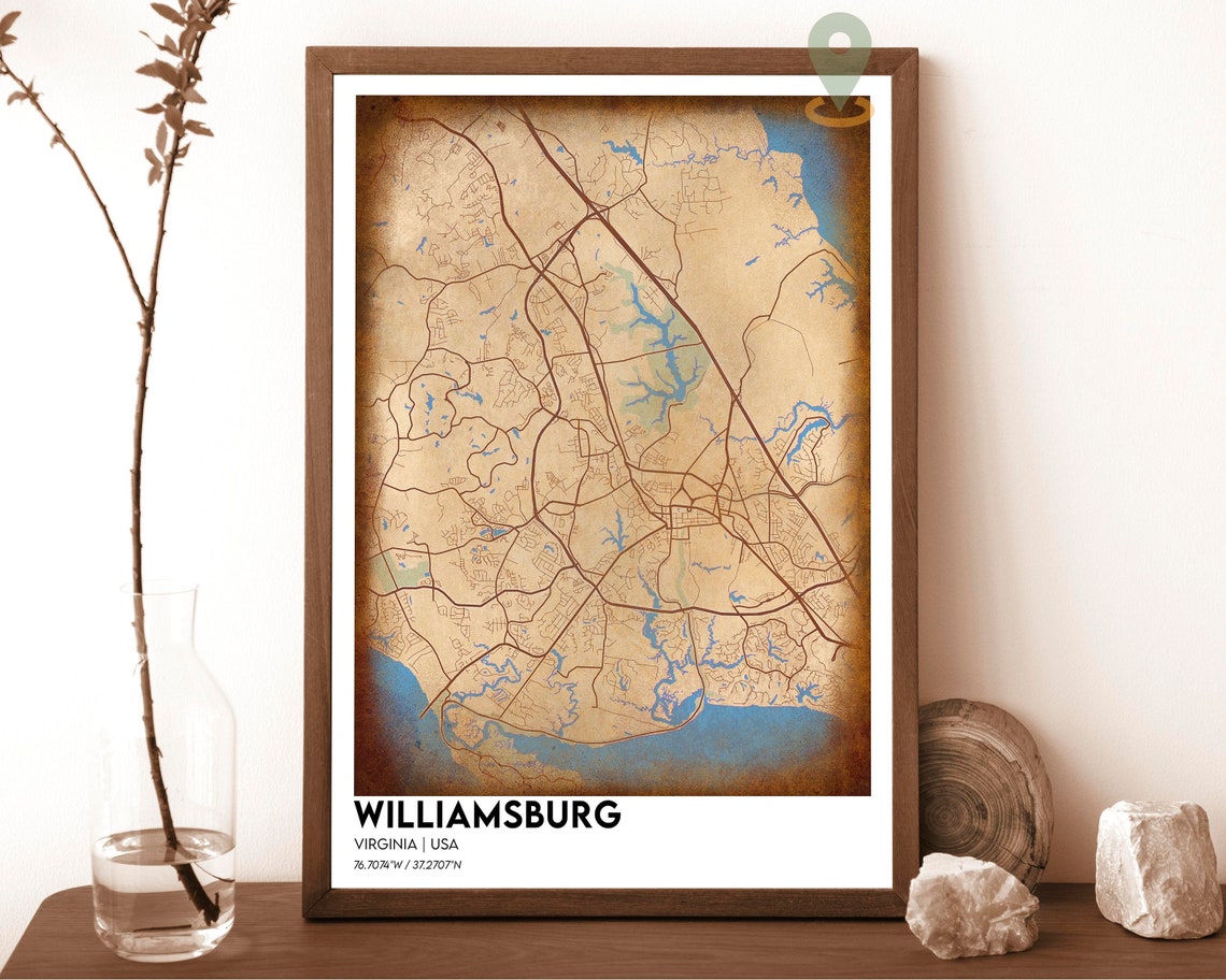 Williamsburg Virginia Dark Midnight Blue Modern City Map Poster - Image 6