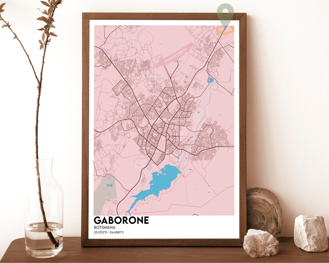 Gaborone Botswana Dark City Map White Streets Blue Water Poster - Image 2