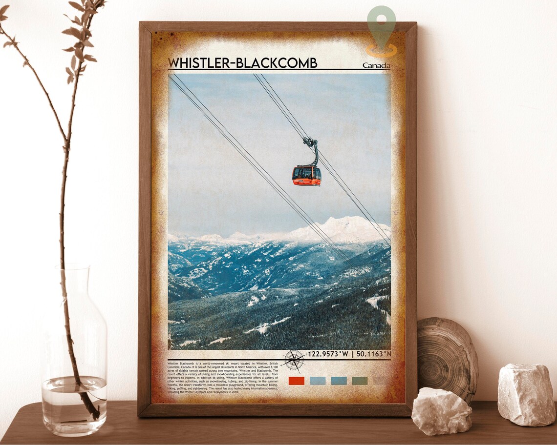 Whistler Blackcomb Canada Red Gondola Over Snowy Peaks Poster - Image 6
