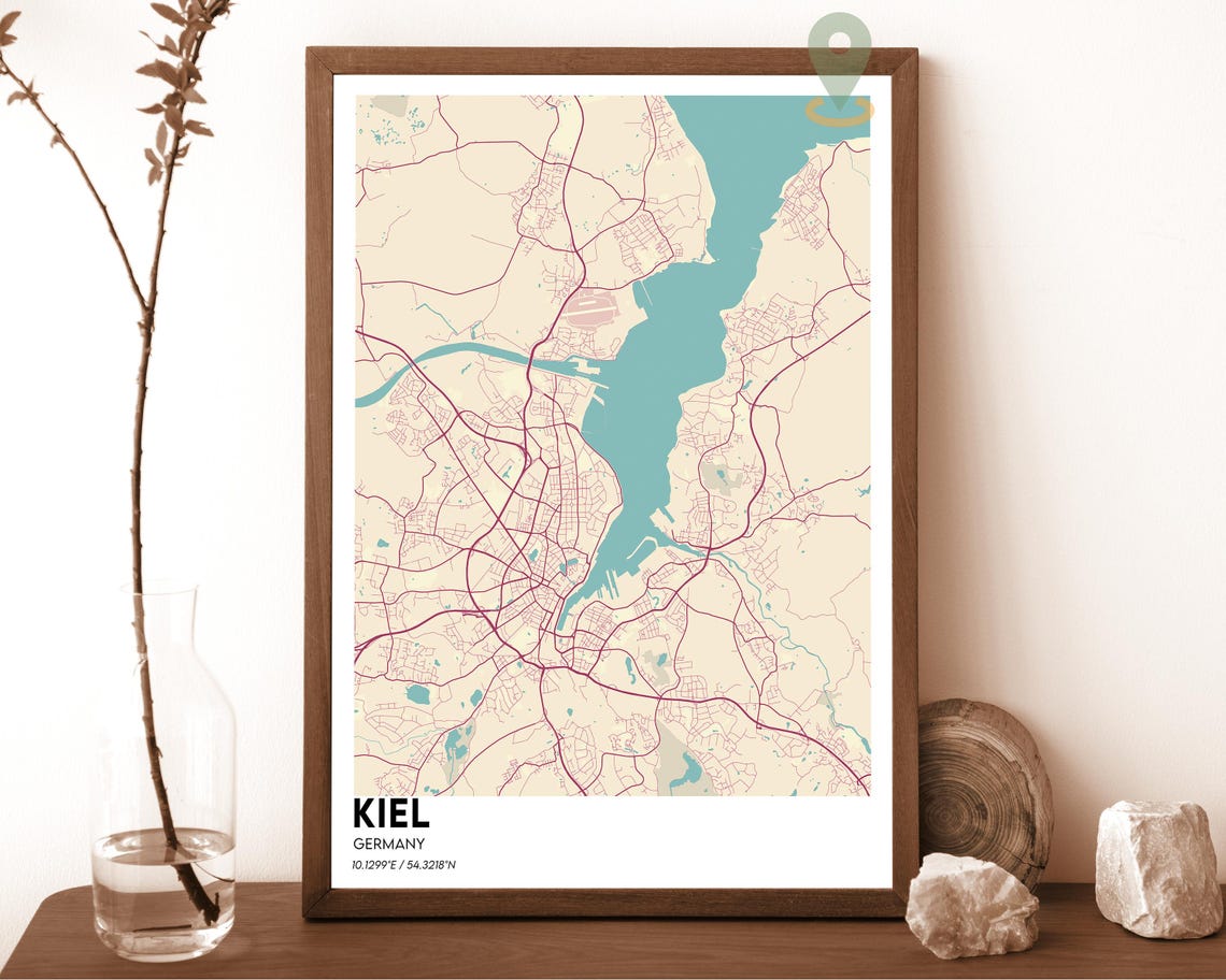 Kiel Germany Teal Fjord Orange Modern Minimalist City Map Wall Art - Image 6