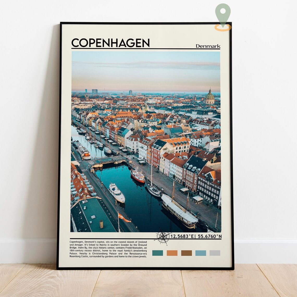 Copenhagen Denmark Nyhavn Harbor Aerial City View Europe Travel Poster - Image 5