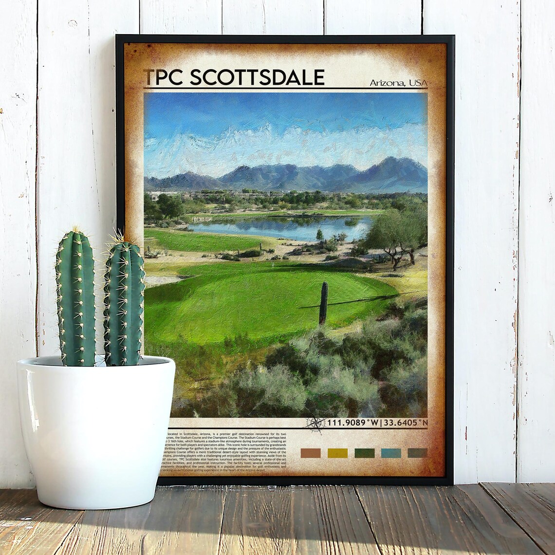 TPC Scottsdale Arizona Golf Course Desert Lake Mountains Sports Poster - Image 4