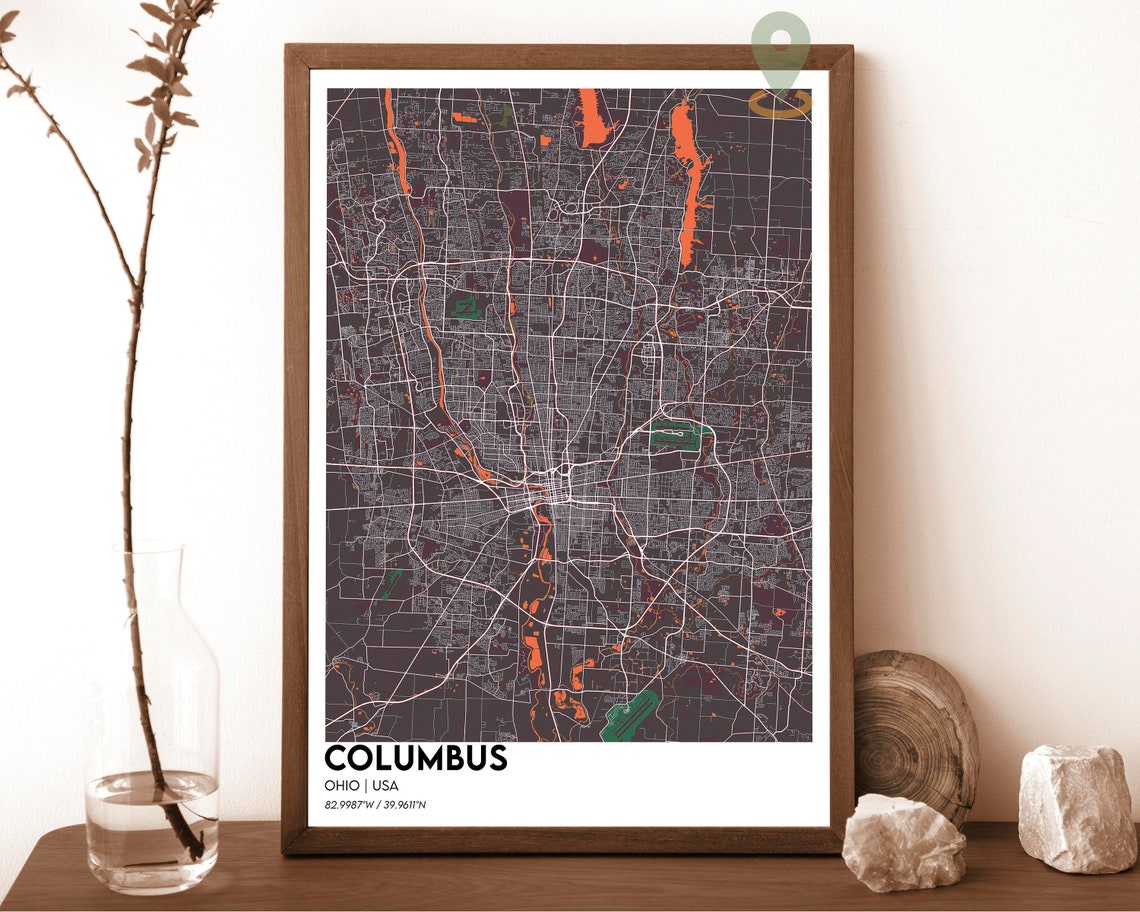 Columbus Ohio Navy Yellow Modern City Map Street Grid Art Poster - Image 5