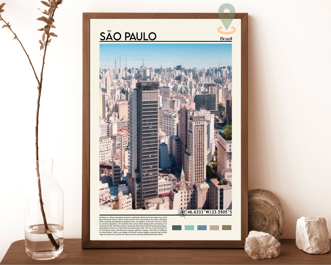 Sao Paulo Brazil Megacity Skyline Aerial Urban Panorama Poster