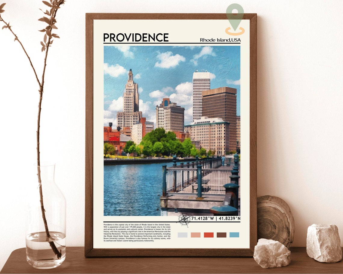 Providence Rhode Island Waterfront Vintage Skyline Travel Poster