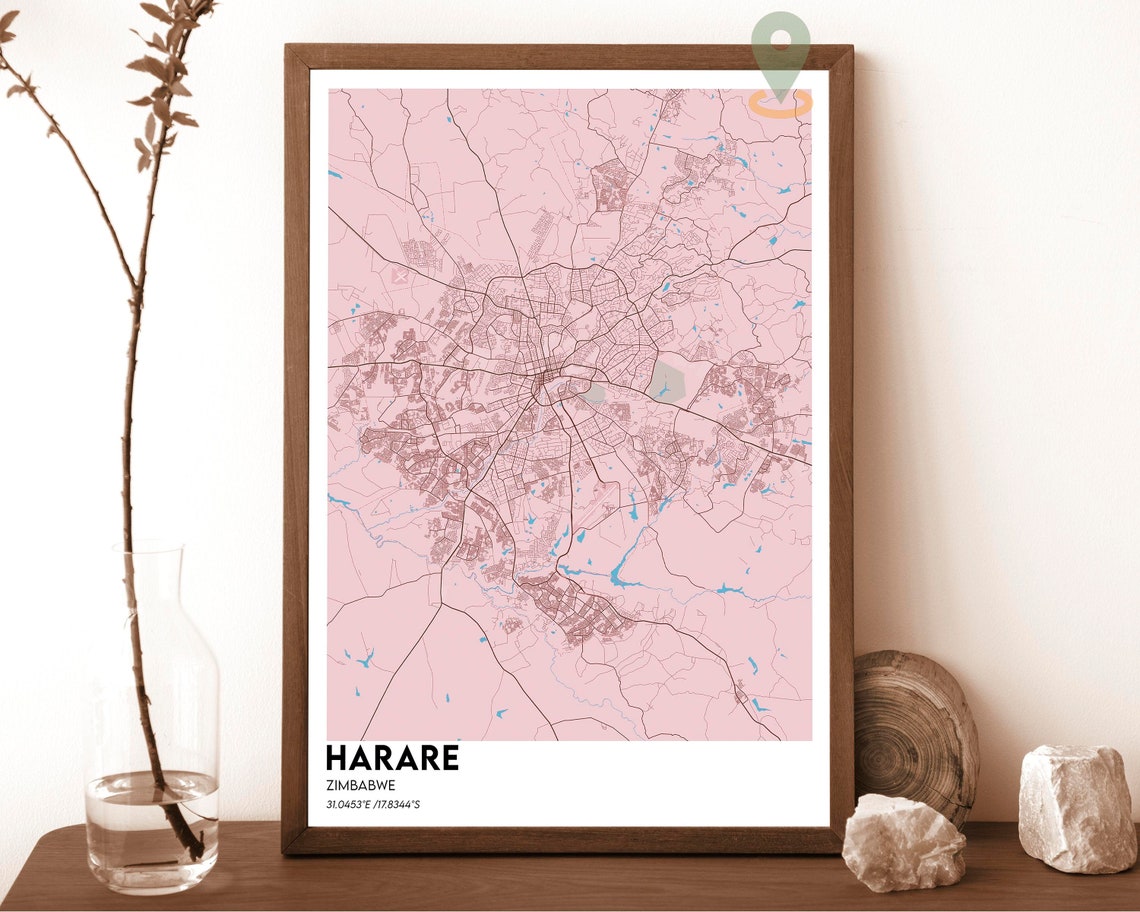 Harare Zimbabwe City Street Map Navy and Gold Modern Art Poster - Image 5