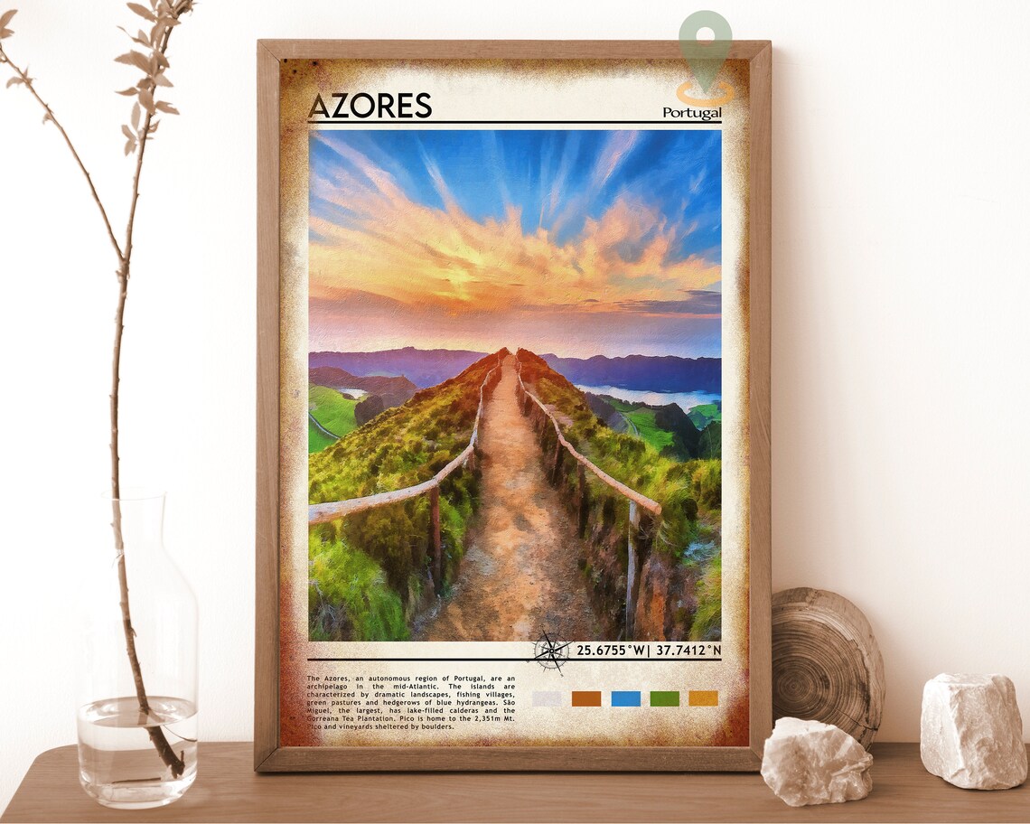 Azores Portugal Sunset Crater Lakes Volcanic Vista Travel Poster - Image 6