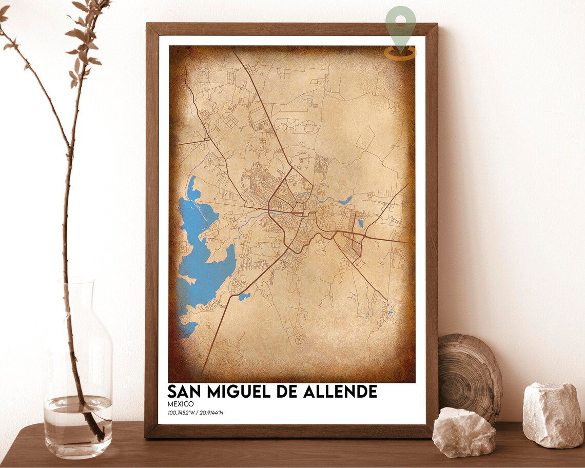 San Miguel de Allende Mexico City Map Poster Navy Gold Design - Image 6