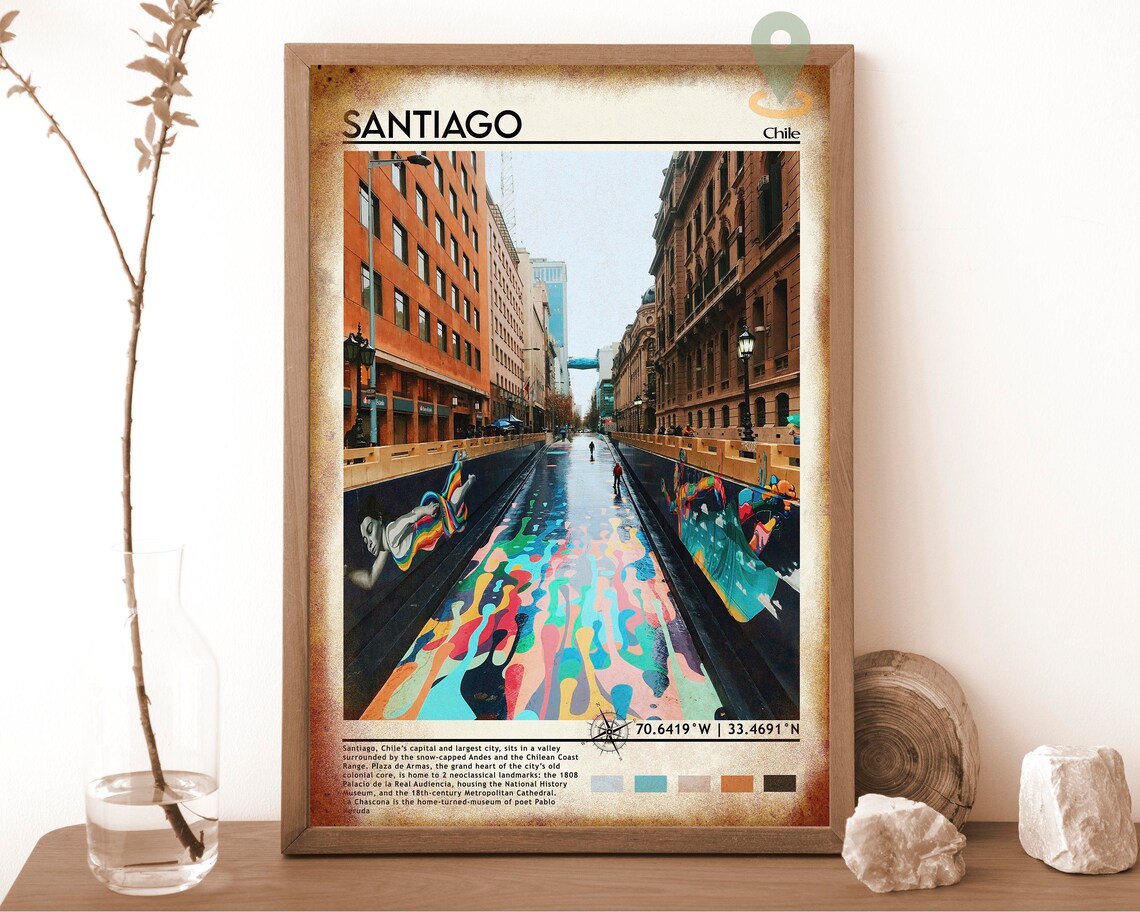 Santiago Chile Colorful Downtown Street Art Boulevard Travel Poster - Image 6