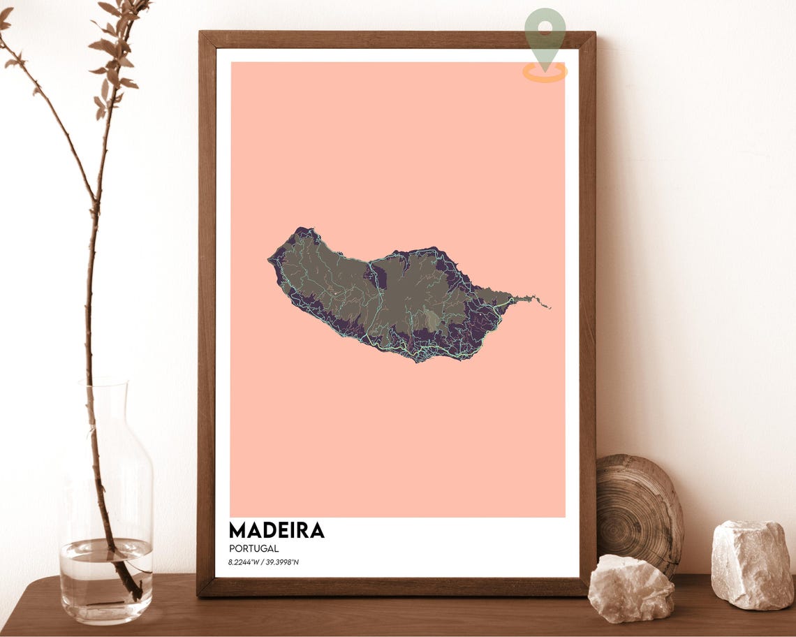 Madeira Portugal Green Island Mustard Minimalist Map Travel Poster - Image 3
