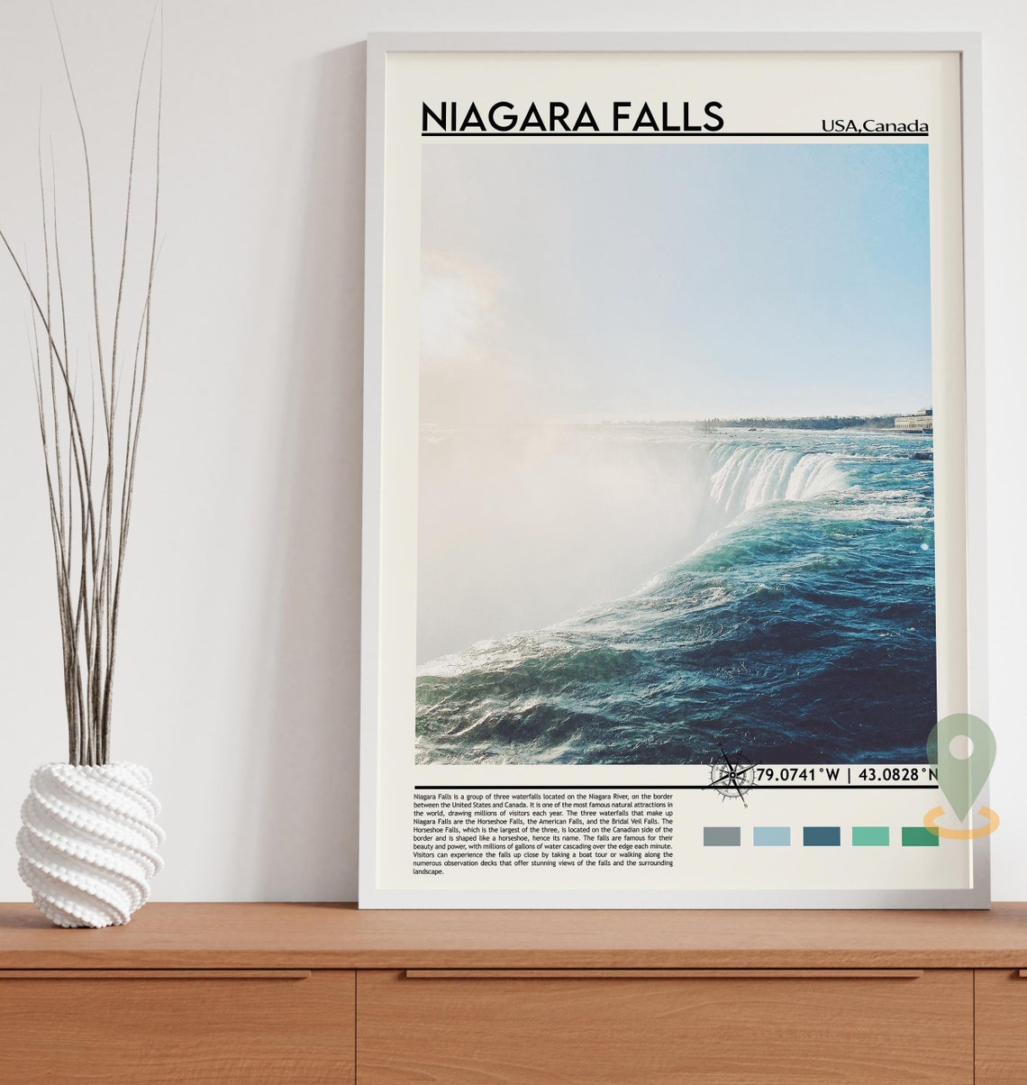 Niagara Falls USA Canada Horseshoe Falls Waterfall Coordinate Poster - Image 2