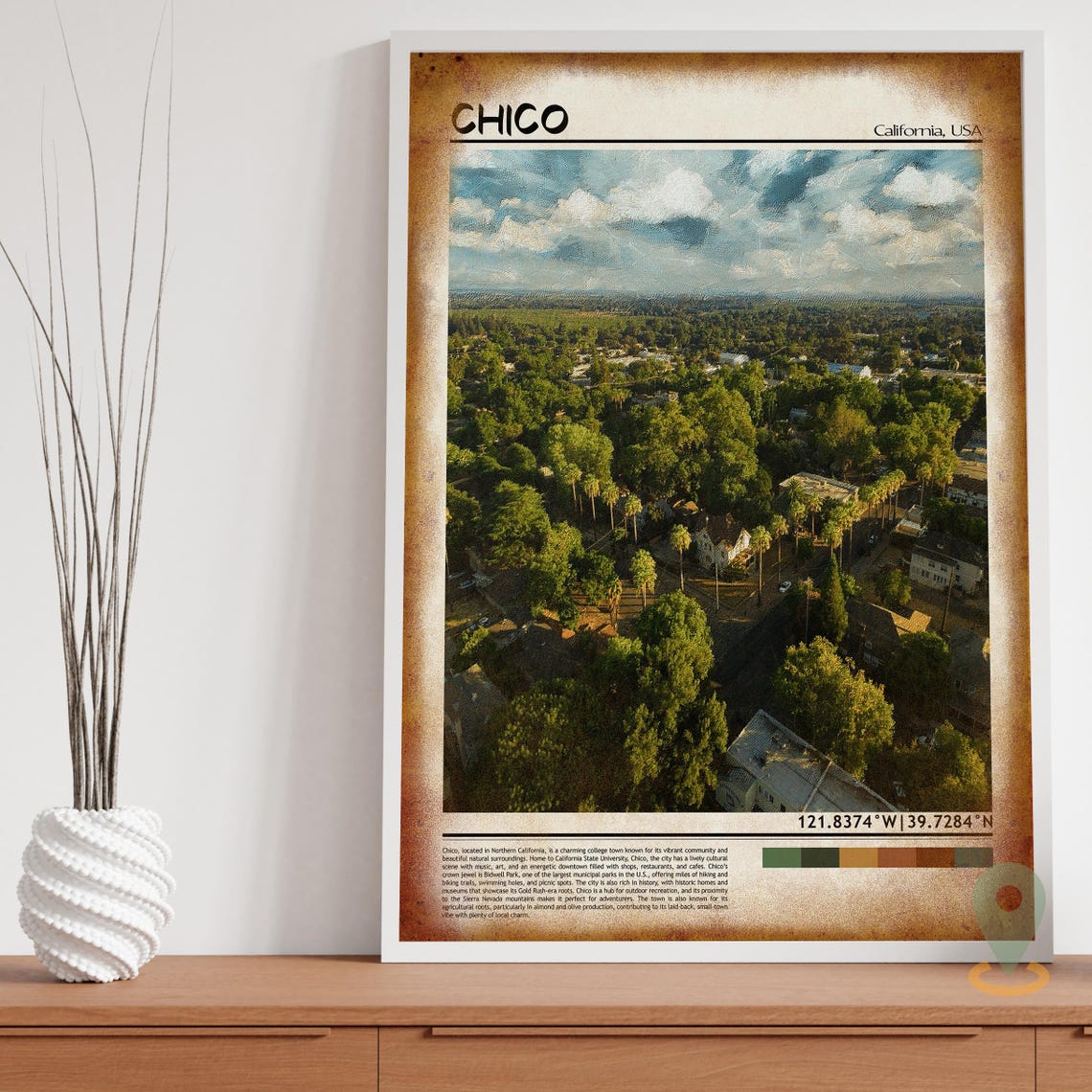 Chico California Tree Lined Aerial Neighborhood Travel Poster - Image 3