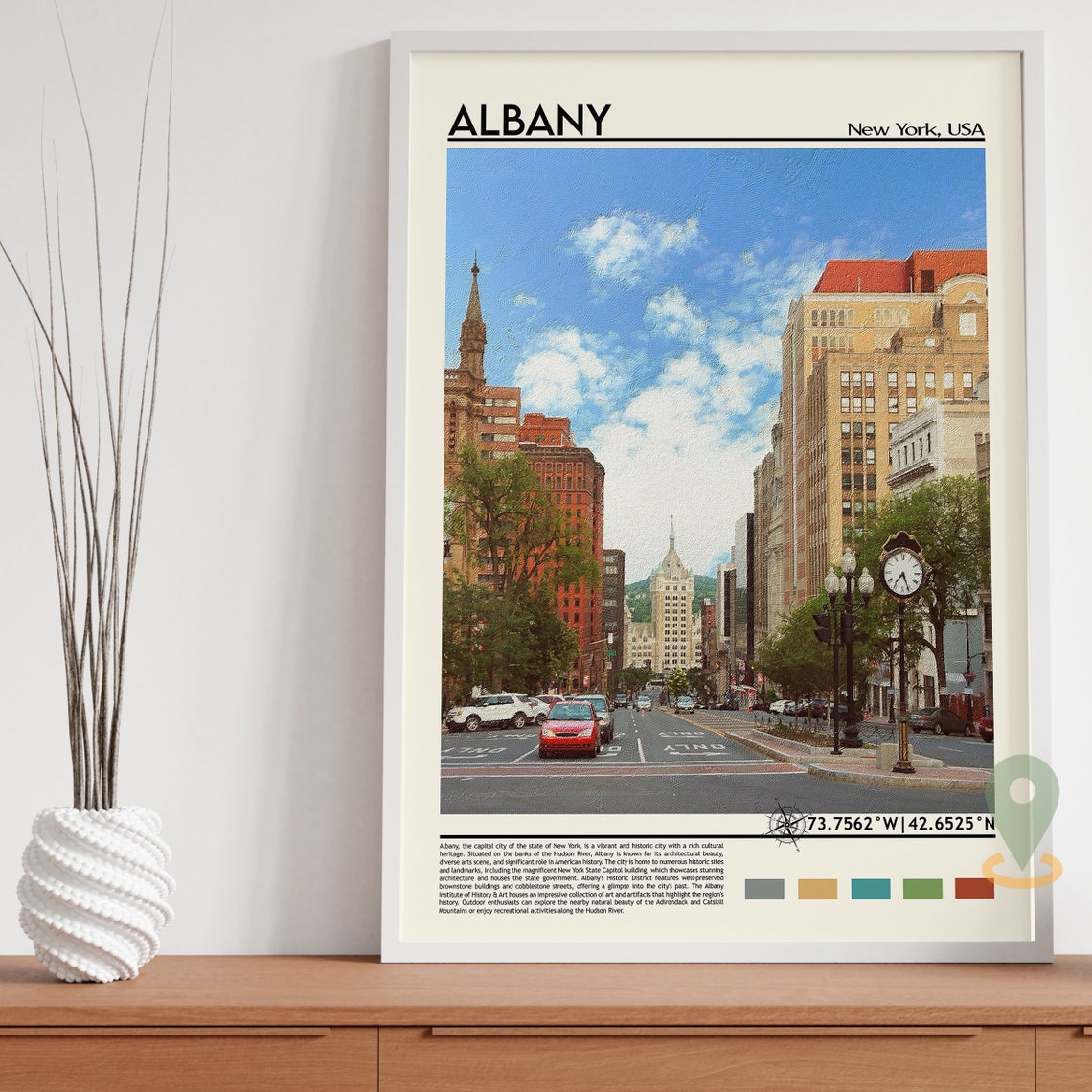 Albany New York Downtown Street Historic Buildings Clock Tower Poster - Image 3