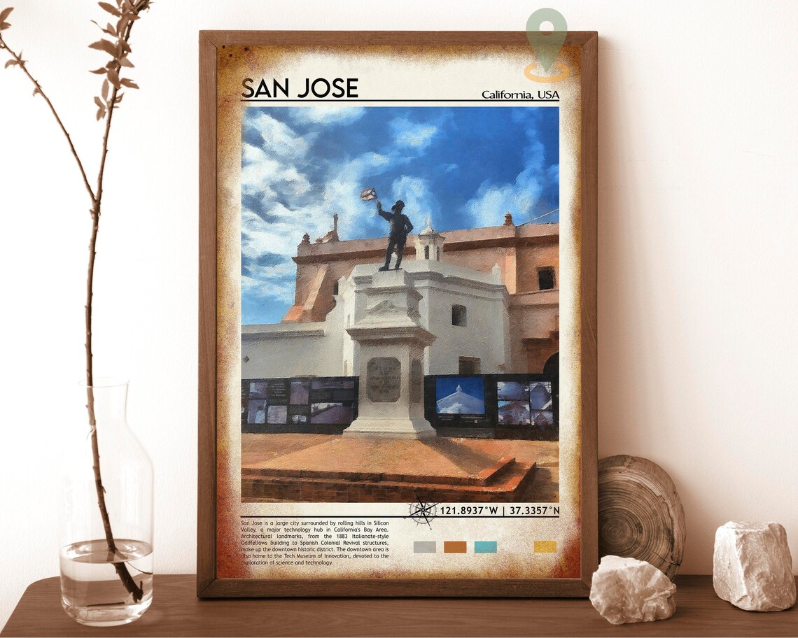 San Jose California Historic Plaza Statue Painting Travel Poster - Image 6