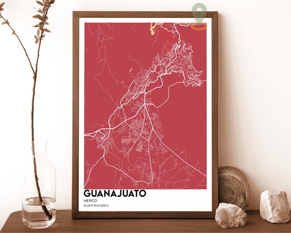 Guanajuato Mexico Crimson Red Minimalist City Map Home Decor Poster