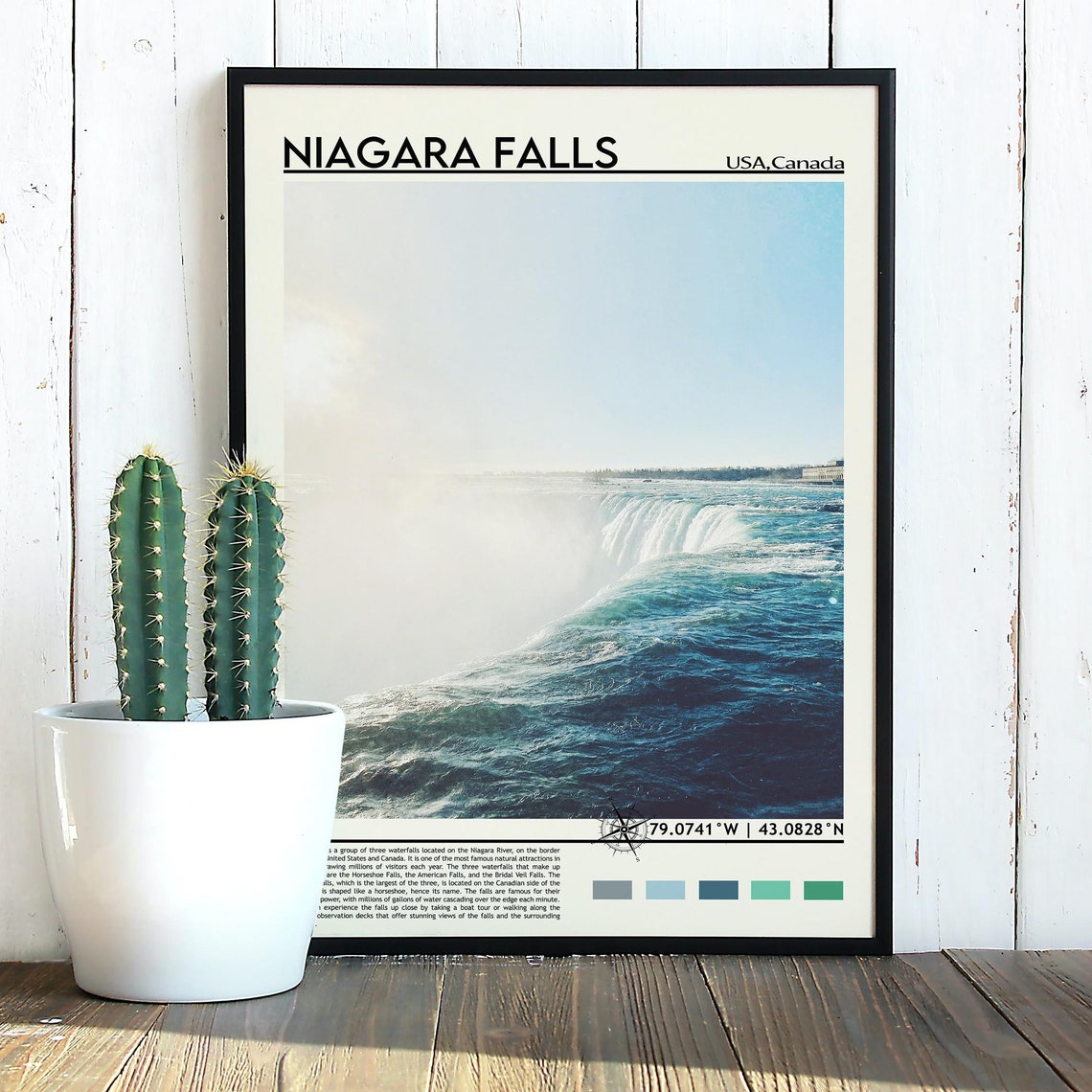 Niagara Falls USA Canada Horseshoe Falls Waterfall Coordinate Poster - Image 3