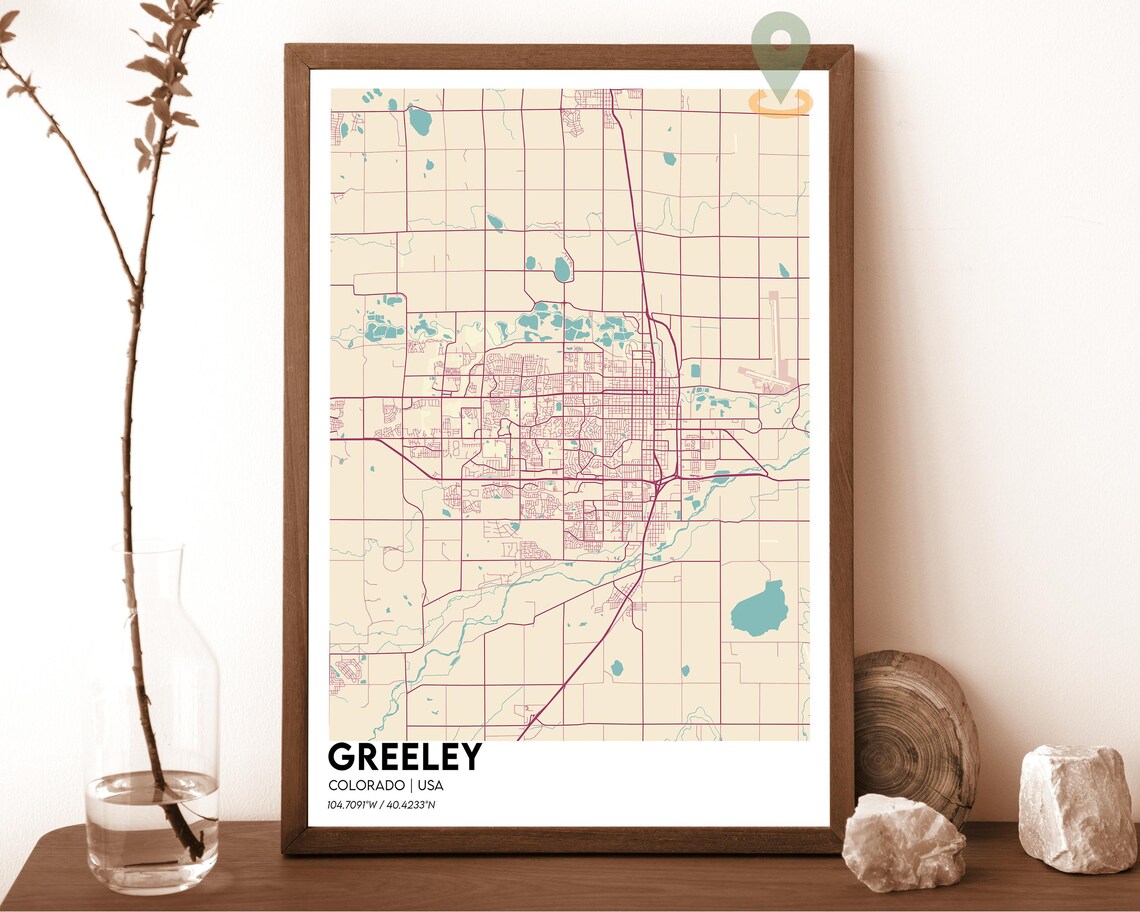 Greeley Colorado Navy Blue Gold Lake Minimalist Street Map Art Print - Image 6