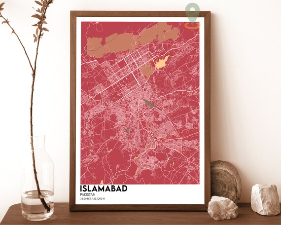 Islamabad Pakistan Rose Red Minimal Street Map Modern Art Poster