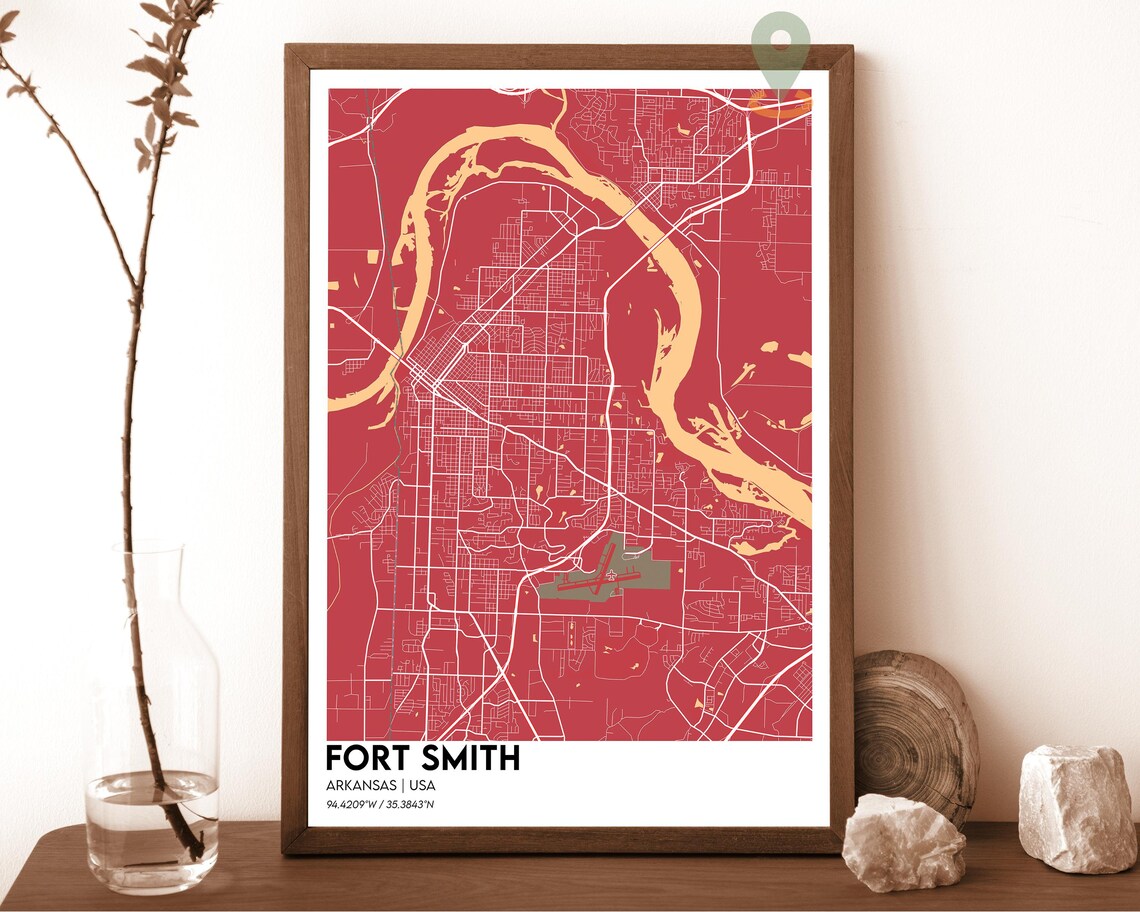 Fort Smith Arkansas USA Minimal Gray Blue River City Map Street Poster - Image 3