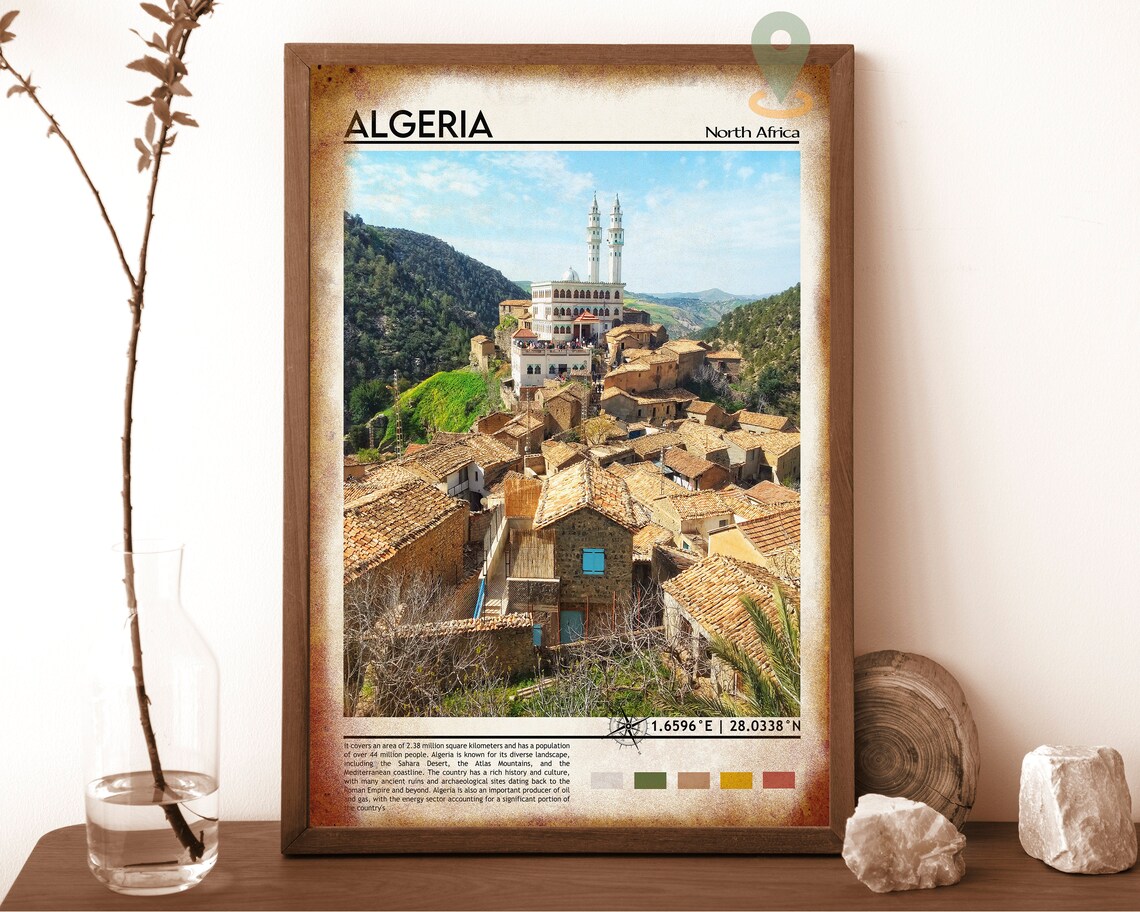 Algeria North Africa Village Mosque Hillside Travel Art Poster - Image 6