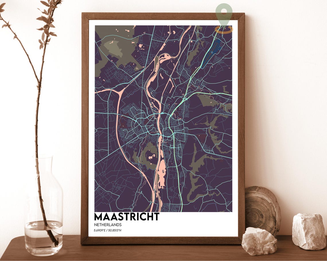 Maastricht Netherlands Midnight Neon City Street Map Art Poster